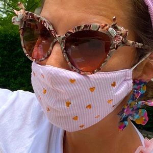 Lele Sadoughi pink stripe/heart studs mask